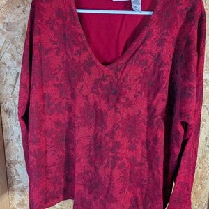 Red Floral V-Neck Sweater